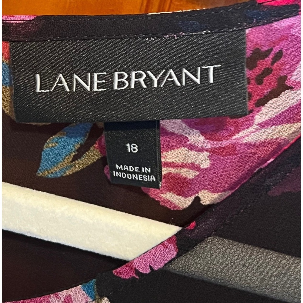 Lane Bryant Floral Sheer Blouse Black Pink Purple Lace Trim Plus Size‎ Top 18 - Picture 7 of 7